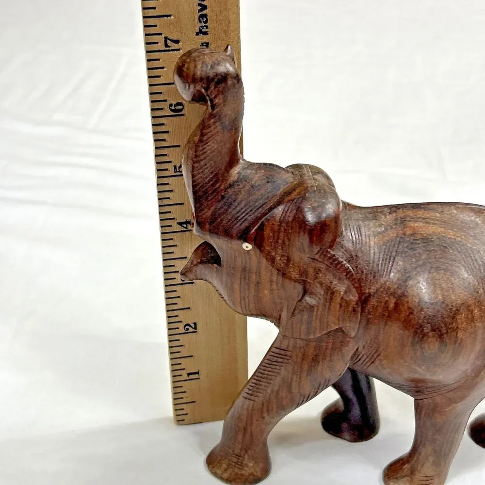 Hand Carved Wooden Elephant Figurine Safari Animal Home Decor *Missing Tusks*